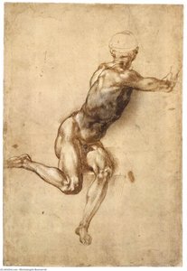 Sittande Manlig Nakenhet (refta) — Michelangelo Buonarroti, High Renaissance