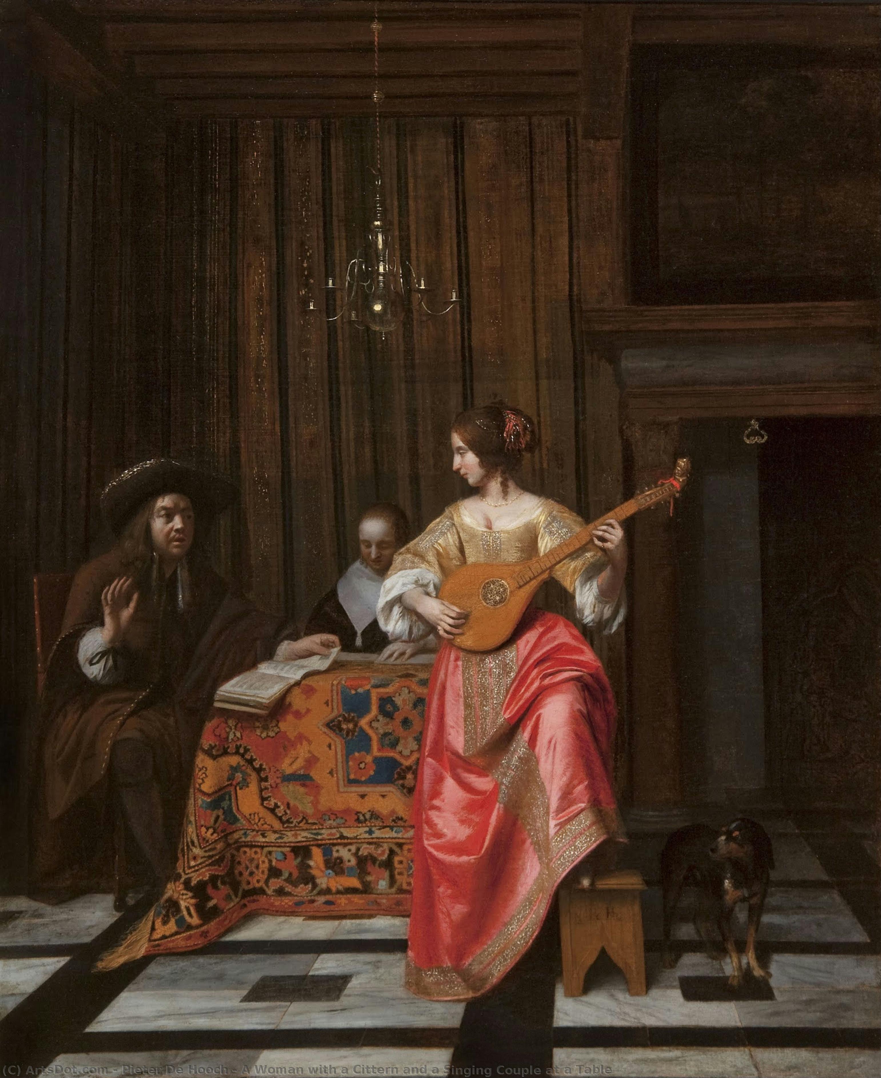 A Woman With A Cittern And A Singing Couple At A Table — Pieter De Hooch