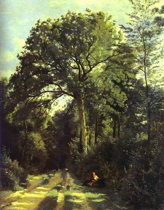 Ville-d'array_entrance To The Wood With A Girl Tending Cows — Jean-baptiste-camille Corot