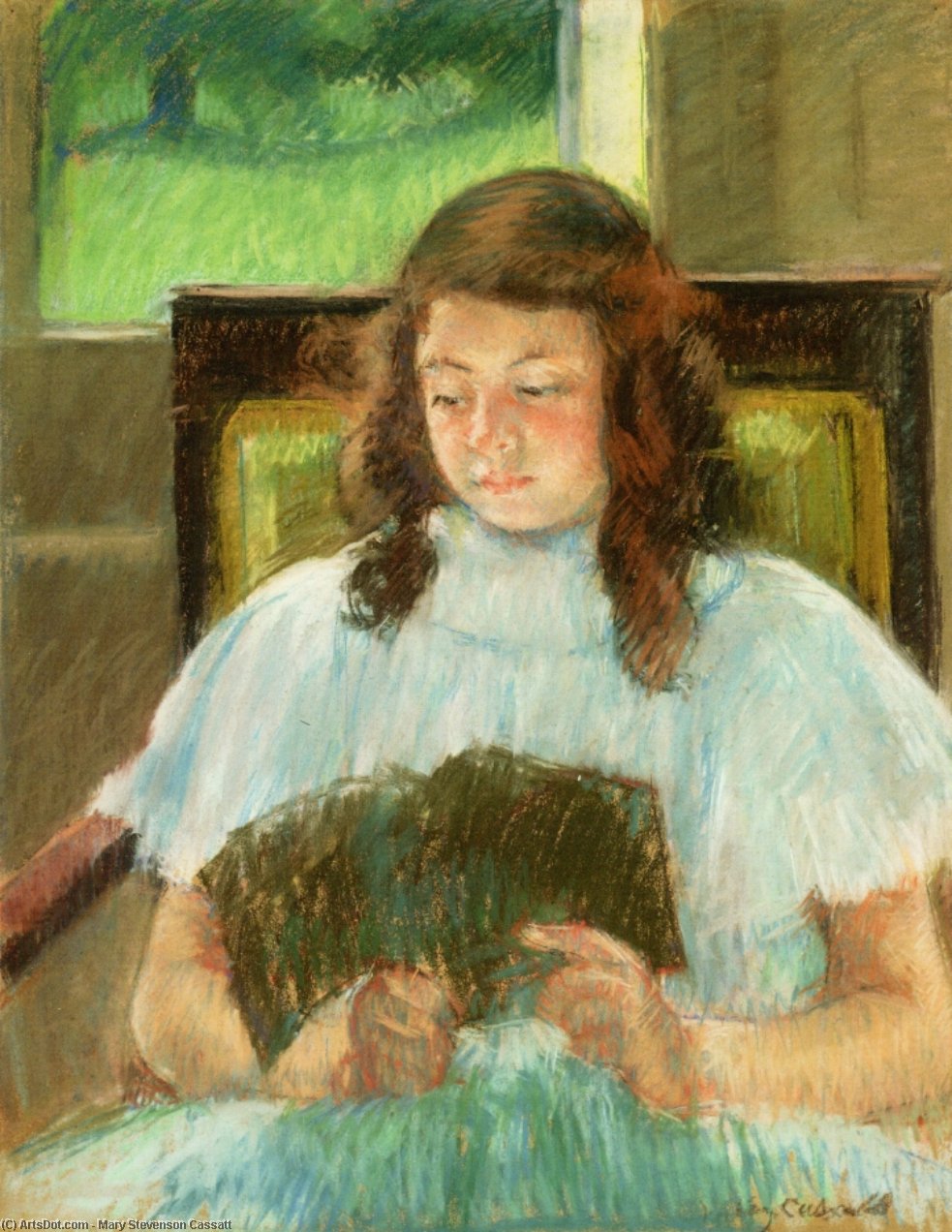 Françoise In A Square-backed Chair, Reading (also Known As Young Girl Reading, Young Girl In A Blue Dress) — Mary Stevenson Cassatt