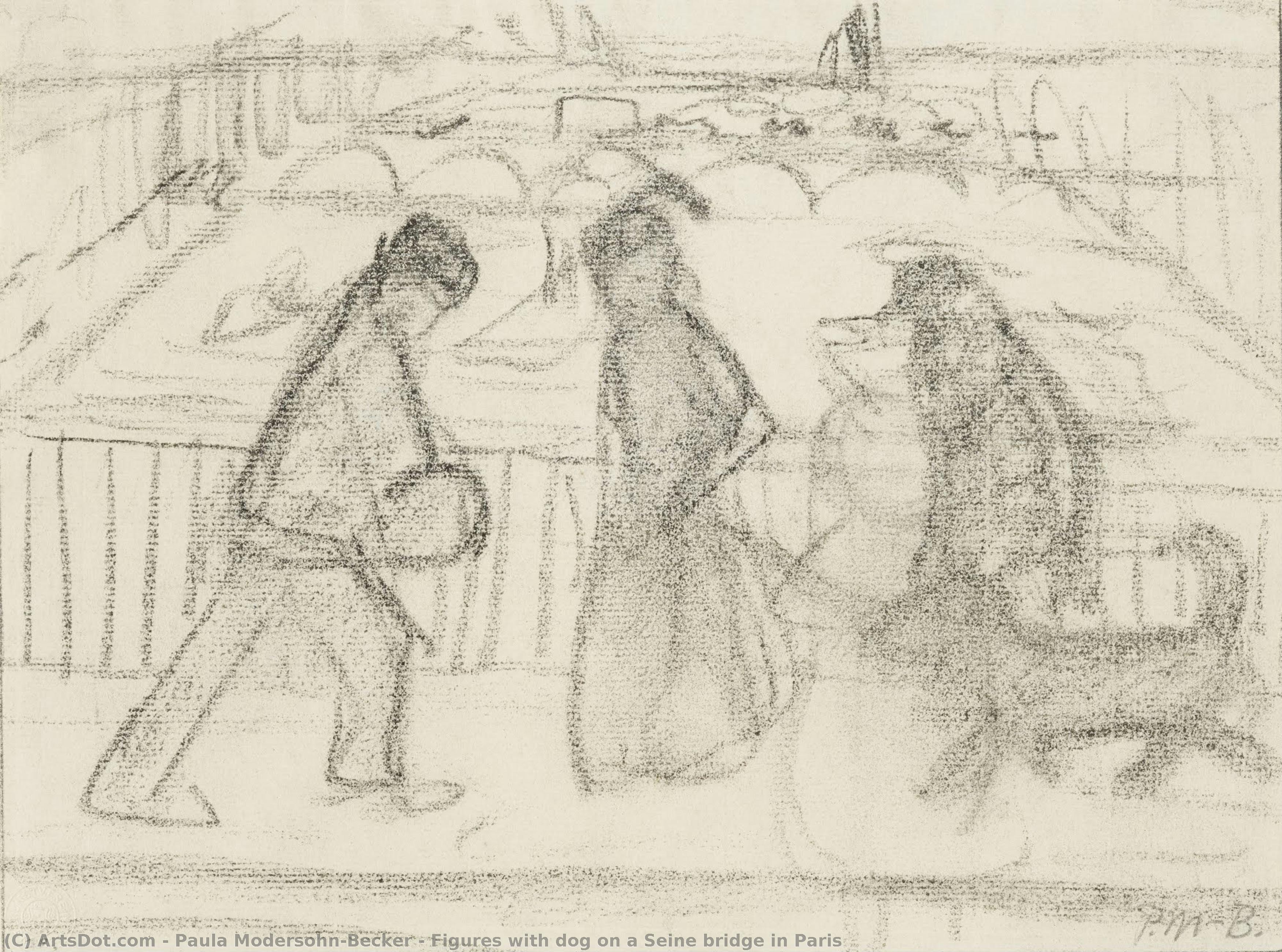 Figures With Dog On A Seine Bridge In Paris — Paula Modersohn-becker