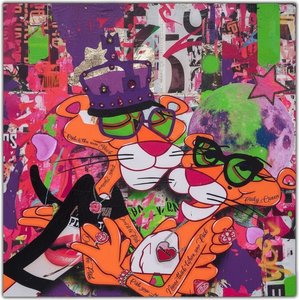 Chromatic Chaos: A Singular Vision of Neon Feline Majesty and Fragmented Urban Energy