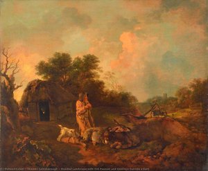 Wooded Landscape With Old Peasant And Donkeys Outside A Barn — Thomas Gainsborough