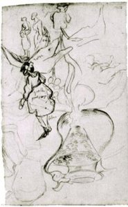 Can, Books, Wineglass, Bread And Arum Sketch Of Two Women And A Girl — Vincent Willem Van Gogh