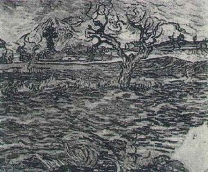 Landscape With Olive Tree And Mountains In The Background — Vincent Willem Van Gogh