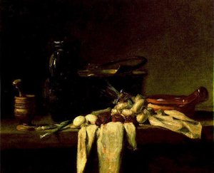 Bodegón Con Almirez, Cántaron, Y Caldero De Cobre — Jean-baptiste-siméon Chardin, Rococo