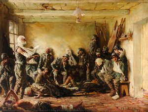 First World War A Group Of Casualties In A Room Under A Gas Lamp — Guy Lipscombe