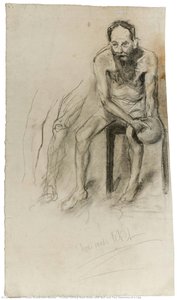Frontal Sitting Male Nude With Ball And Two Sketches Of A Leg — Paula Modersohn-becker