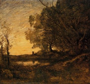 Evening - Distant Tower — Jean-baptiste-camille Corot