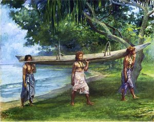 Girls Carrying A Canoe, Vaiala In Samoa. 1891. Portraits Of Otaota, Daughter Of The Preacher And Our Next Neighbor Saikumu. The First Girl Is Faaifi — John La Farge
