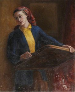 Lady With A Red Headscarf And Wooden Tray — 조르주 판 하우텐