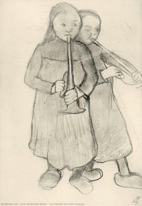 Two Peasant Girls With Trumpets — Paula Modersohn-becker