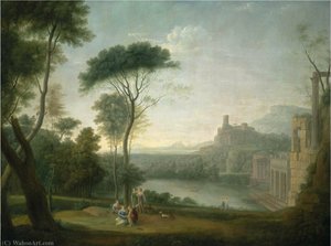 An extensive Italianate wooded landscape