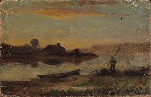 Untitled (landscape, Boat Moored Near Bank With Man Walking) — Едвард Мітчелл Банністер