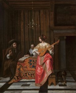 A Woman With A Cittern And A Singing Couple At A Table — Pieter De Hooch