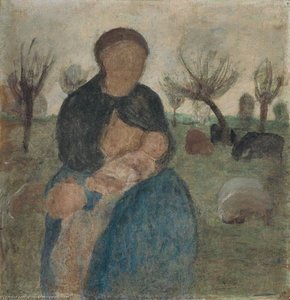 Mother With Baby At Her Breast And Child In Landscape — Paula Modersohn-becker
