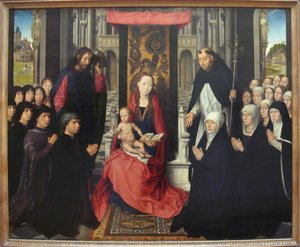 LA VIERGE ET L'ENFANT ENTRE SAINT JACQUES ET SAINT DOMINIQUE PRESENTANT LES DONATEURS ET LEUR FAMILLE DIT LA VIERGE DE JACQUES FLOREINS