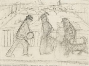 Figures With Dog On A Seine Bridge In Paris — Paula Modersohn-becker