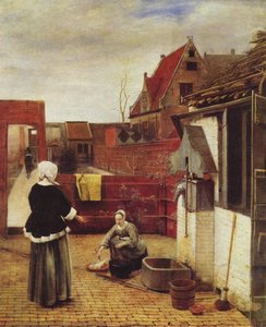Woman And Maid In A Courtyard — Pieter De Hooch