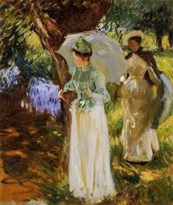 Two Girls With Parasols At Fladbury — John Singer Sargent