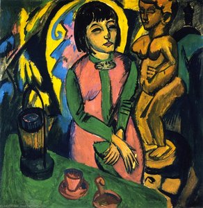 Sitzende Frau Mit Holzplastik — Ernst Ludwig Kirchner