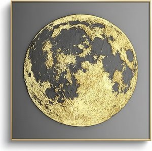 Textured Lunar Canvas Painting With Gold Frame